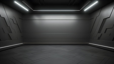 Empty geometrical room in gray colors with beautiful lighting. Futuristic Background for Product Presentation.の素材