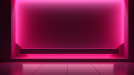 Empty geometrical Room in Hot Pink Colors with beautiful Lighting. Futuristic Background for Product Presentation.の素材