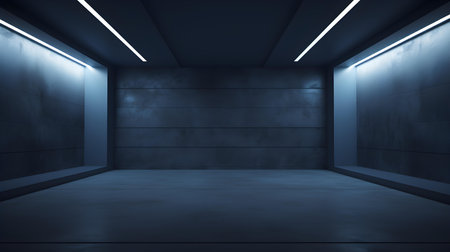 Empty geometrical room in indigo colors with beautiful lighting. Futuristic Background for Product Presentation.の素材