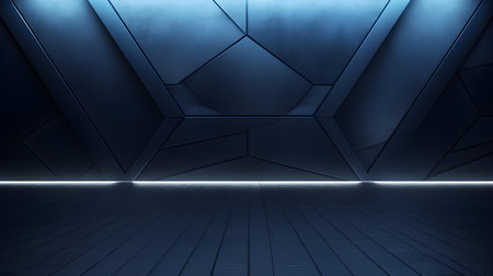 Empty geometrical room in indigo colors with beautiful lighting. Futuristic Background for Product Presentation.の素材