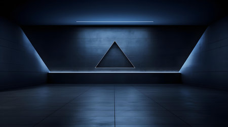 Empty geometrical room in indigo colors with beautiful lighting. Futuristic Background for Product Presentation.の素材