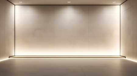 Empty geometrical room in ivory colors with beautiful lighting. Futuristic Background for Product Presentation.の素材