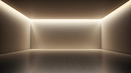 Empty geometrical room in ivory colors with beautiful lighting. Futuristic Background for Product Presentation.の素材