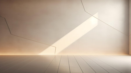Empty geometrical room in ivory colors with beautiful lighting. Futuristic Background for Product Presentation.の素材