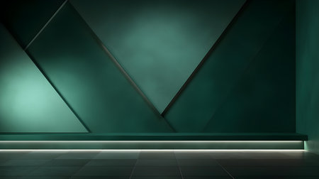 Empty geometrical room in jade colors with beautiful lighting. Futuristic Background for Product Presentation.の素材