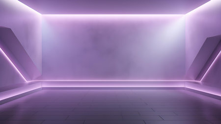 Empty geometrical Room in Lavender Colors with beautiful Lighting. Futuristic Background for Product Presentation.の素材