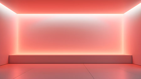 Empty geometrical Room in Light Coral Colors with beautiful Lighting. Futuristic Background for Product Presentation.の素材