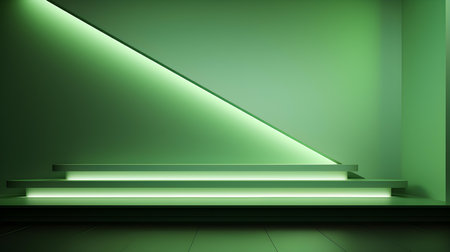 Empty geometrical Room in Light Green Colors with beautiful Lighting. Futuristic Background for Product Presentation.の素材