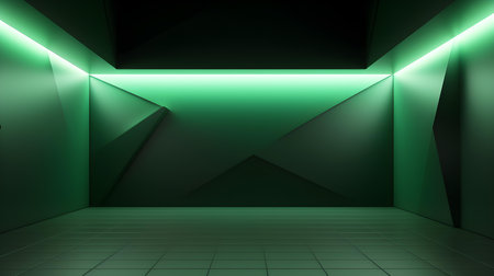 Empty geometrical Room in Light Green Colors with beautiful Lighting. Futuristic Background for Product Presentation.の素材