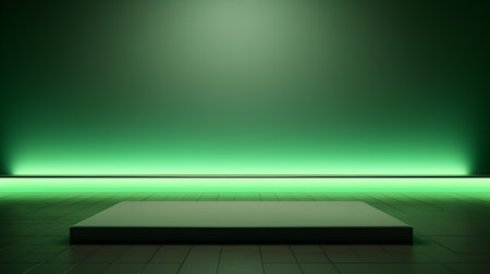Empty geometrical Room in Light Green Colors with beautiful Lighting. Futuristic Background for Product Presentation.の素材