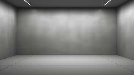 Empty geometrical Room in Light Gray Colors with beautiful Lighting. Futuristic Background for Product Presentation.の素材
