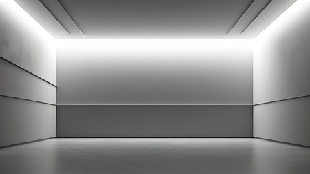 Empty geometrical Room in Light Gray Colors with beautiful Lighting. Futuristic Background for Product Presentation.の素材