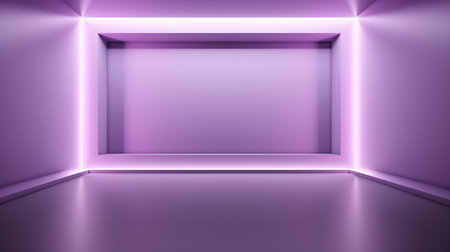 Empty geometrical Room in Lilac Colors with beautiful Lighting. Futuristic Background for Product Presentation.の素材