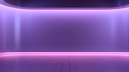 Empty geometrical Room in Lilac Colors with beautiful Lighting. Futuristic Background for Product Presentation.の素材