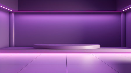 Empty geometrical Room in Lilac Colors with beautiful Lighting. Futuristic Background for Product Presentation.の素材