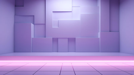 Empty geometrical Room in Lilac Colors with beautiful Lighting. Futuristic Background for Product Presentation.の素材