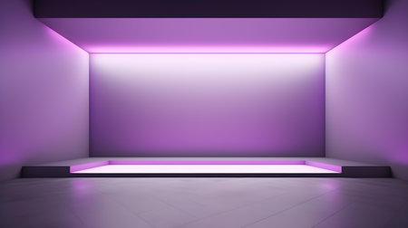 Empty geometrical Room in Lilac Colors with beautiful Lighting. Futuristic Background for Product Presentation.の素材