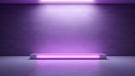 Empty geometrical Room in Lilac Colors with beautiful Lighting. Futuristic Background for Product Presentation.の素材