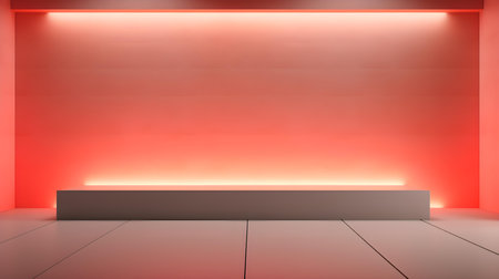 Empty geometrical Room in Light Salmon Colors with beautiful Lighting. Futuristic Background for Product Presentation.の素材