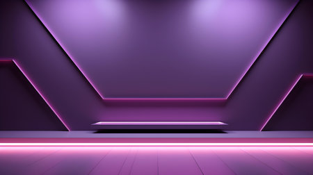 Empty geometrical room in mauve colors with beautiful lighting. Futuristic Background for Product Presentation.の素材