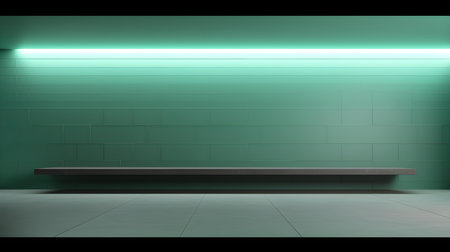Empty geometrical room in mint green colors with beautiful lighting. Futuristic Background for Product Presentation.の素材