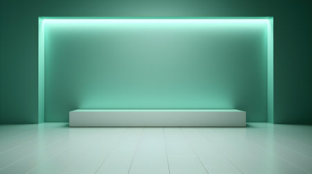 Empty geometrical room in mint green colors with beautiful lighting. Futuristic Background for Product Presentation.の素材