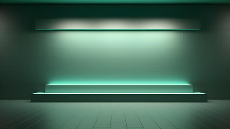 Empty geometrical room in mint green colors with beautiful lighting. Futuristic Background for Product Presentation.の素材