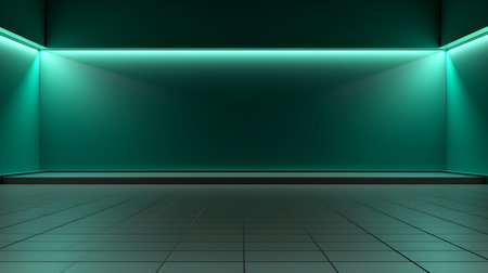 Empty geometrical room in mint green colors with beautiful lighting. Futuristic Background for Product Presentation.の素材