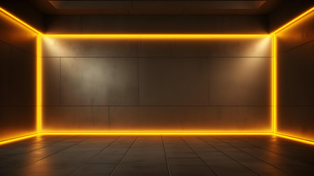 Empty geometrical Room in Mustard Colors with beautiful Lighting. Futuristic Background for Product Presentation.の素材
