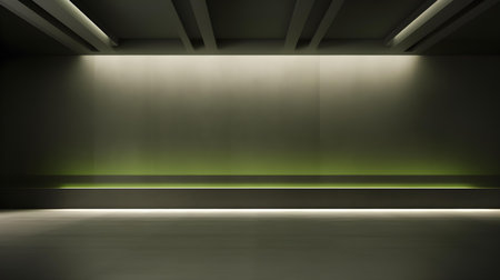 Empty geometrical Room in Olive Colors with beautiful Lighting. Futuristic Background for Product Presentation.の素材