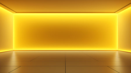Empty geometrical Room in Pale Yellow Colors with beautiful Lighting. Futuristic Background for Product Presentation.の素材