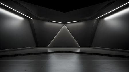 Empty geometrical room in pearl colors with beautiful lighting. Futuristic Background for Product Presentation.の素材