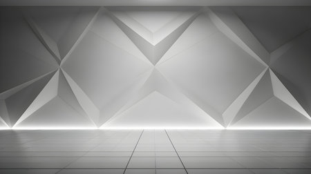 Empty geometrical room in pearl colors with beautiful lighting. Futuristic Background for Product Presentation.の素材