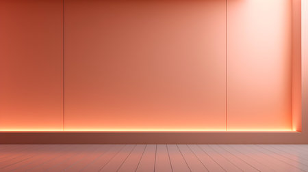 Empty geometrical room in peach colors with beautiful lighting. Futuristic Background for Product Presentation.の素材