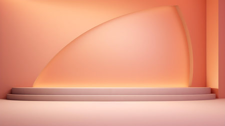 Empty geometrical room in peach colors with beautiful lighting. Futuristic Background for Product Presentation.の素材