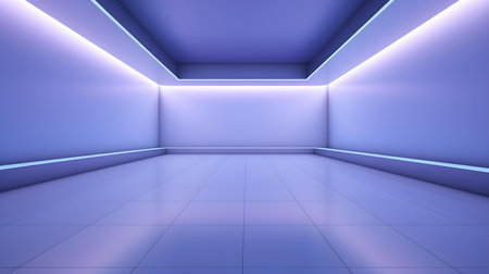 Empty geometrical Room in Periwinkle Colors with beautiful Lighting. Futuristic Background for Product Presentation.の素材