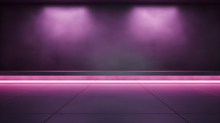 Empty geometrical Room in Plum Colors with beautiful Lighting. Futuristic Background for Product Presentation.の素材