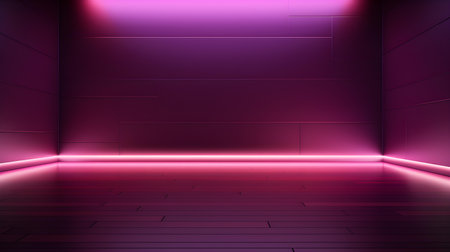 Empty geometrical Room in Plum Colors with beautiful Lighting. Futuristic Background for Product Presentation.の素材