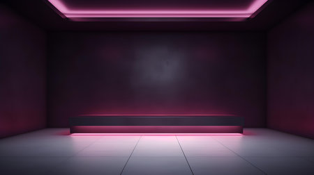 Empty geometrical Room in Plum Colors with beautiful Lighting. Futuristic Background for Product Presentation.の素材