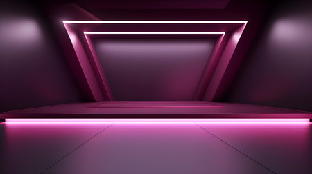 Empty geometrical Room in Plum Colors with beautiful Lighting. Futuristic Background for Product Presentation.の素材