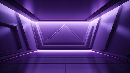 Empty geometrical Room in Purple Colors with beautiful Lighting. Futuristic Background for Product Presentation.の素材