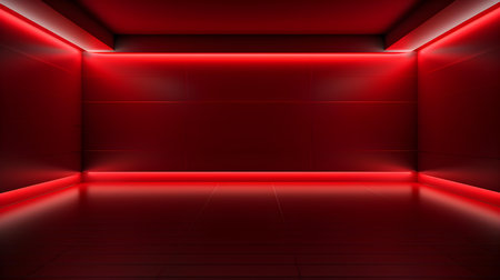 Empty geometrical Room in Red Colors with beautiful Lighting. Futuristic Background for Product Presentation.の素材