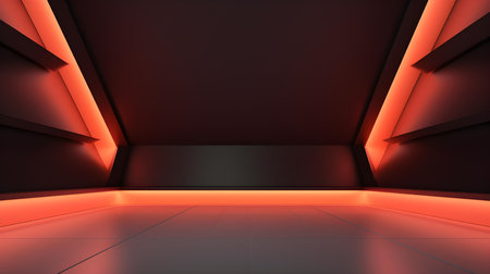 Empty geometrical Room in Salmon Pink Colors with beautiful Lighting. Futuristic Background for Product Presentation.の素材