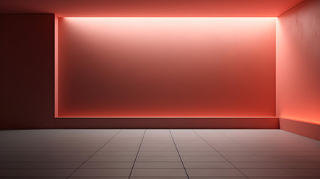 Empty geometrical Room in Salmon Colors with beautiful Lighting. Futuristic Background for Product Presentation.の素材