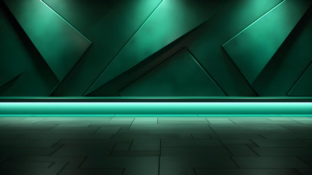 Empty geometrical Room in Sea Green Colors with beautiful Lighting. Futuristic Background for Product Presentation.の素材
