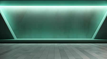 Empty geometrical Room in Sea Green Colors with beautiful Lighting. Futuristic Background for Product Presentation.の素材