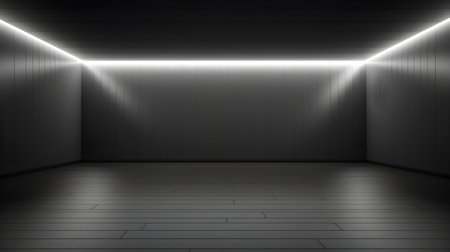 Empty geometrical room in silver colors with beautiful lighting. Futuristic Background for Product Presentation.の素材