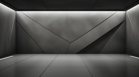 Empty geometrical Room in Slate Gray Colors with beautiful Lighting. Futuristic Background for Product Presentation.の素材