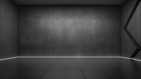 Empty geometrical Room in Slate Gray Colors with beautiful Lighting. Futuristic Background for Product Presentation.の素材
