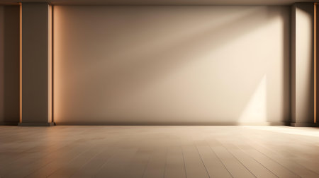 Empty geometrical room in tan colors with beautiful lighting. Futuristic Background for Product Presentation.の素材